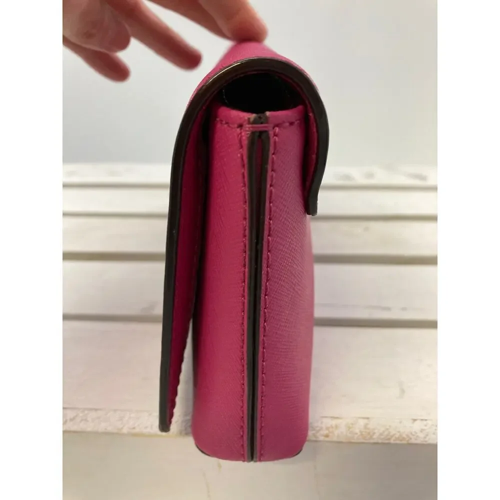 KATE SPADE, SMALL PINK RECTANGULAR SAFFIANO LEATHER CLUTCH